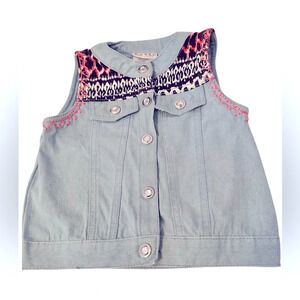Toddlers Sleeveless Multi Print Denim Jacket
